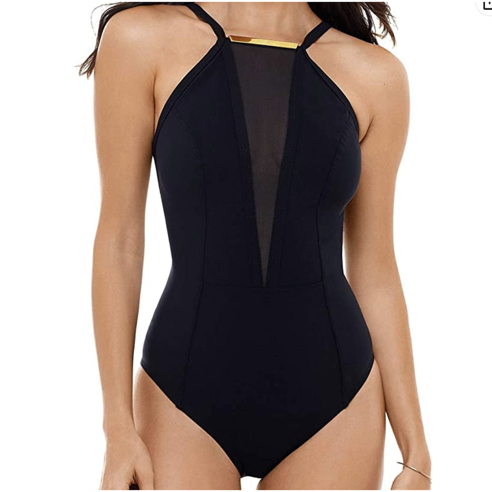 Amoressa Gold Standard Bullion Mesh One-Piece Swimsuit 40168 | Sz 6 | Black